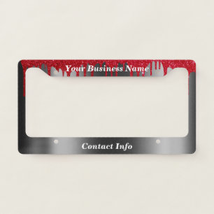 Black with Faux Red glitter Drips License Plate Frame