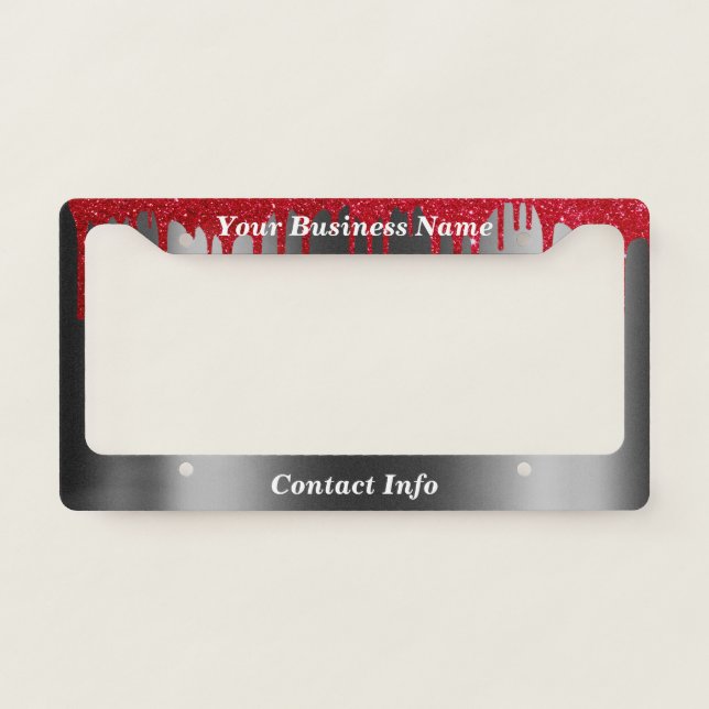 Black with Faux Red glitter Drips License Plate Frame (Front)