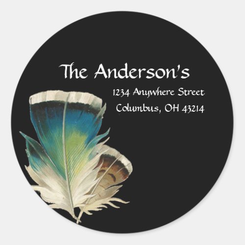 Black with Feathers Address Labels