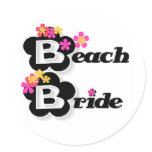 Black with Flowers Beach Bride Classic Round Sticker