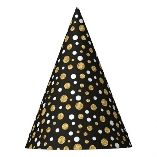 Black with Gold and White Polkadots Party Hat