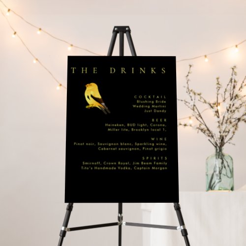 Black With Gold Birds Wedding Bar Drinks  Foam Board