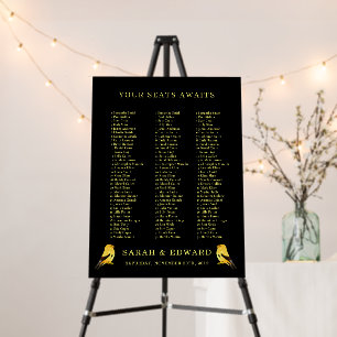Black With Gold Birds Wedding Seating Chart  Foam Board
