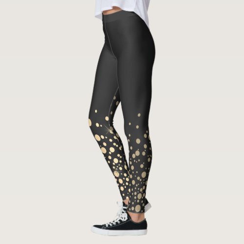 Black with Gold Confetti Dots Leggings