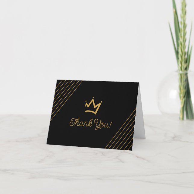 Black with Gold Crown Letterpress Thank You Card (Front)
