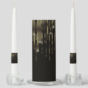 Black with Gold Disc Strands Metallic Sparkle Unity Candle Set