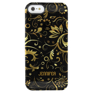 Black With Gold Floral Fabric Pattern Clear iPhone SE/5/5s Case