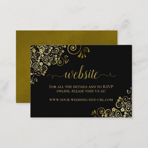 Black with Gold Floral Lace Wedding Website Enclosure Card