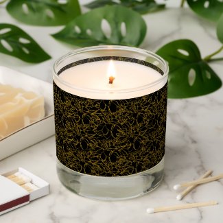 Black with Gold Floral Line Art Jar Candle