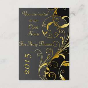 Black with Gold Flourish Open House Invite