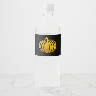 Black with Gold Foil Pumpkin Water Bottle Label