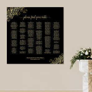 Black with Gold Frills Alphabetical Seating Chart