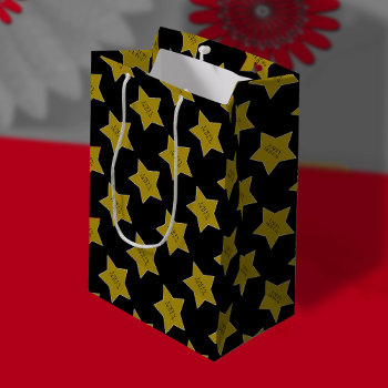 Black With Gold Hollywood Stars Happy Birthday Medium Gift Bag by macdesigns1 at Zazzle