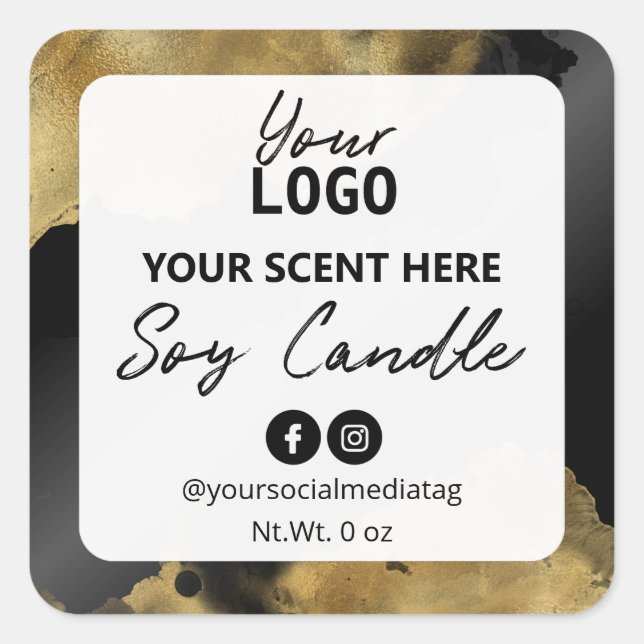 Black With Gold Ink Soy Candle Labels (Front)
