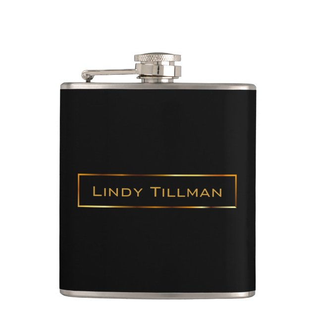 Black with Gold Label Flask (Front)