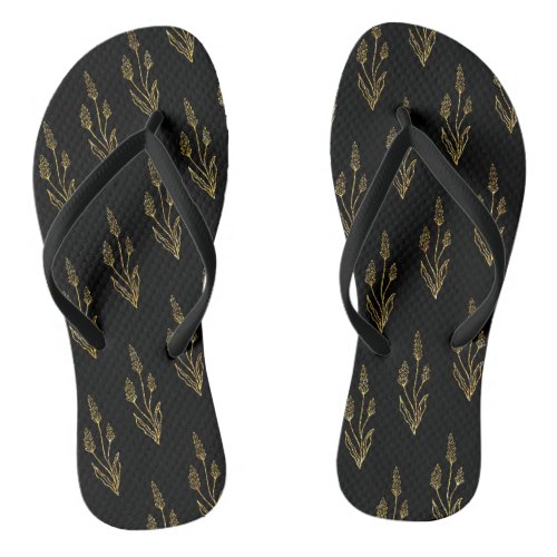 Black with Gold Leaf Flip Flops