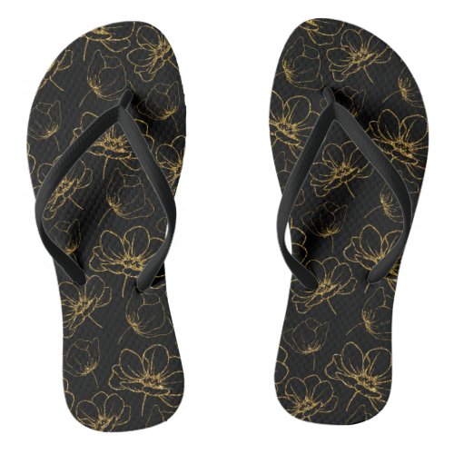 Black with Gold Leaf Flip Flops