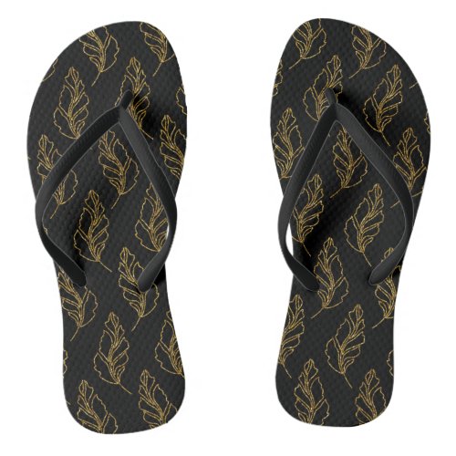 Black with Gold Leaf Flip Flops