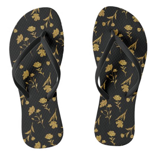 Black with Gold Leaf Flip Flops