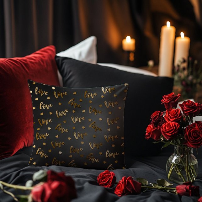 Black with Gold Love Throw Pillow (Creator Uploaded)