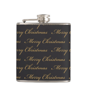 BLACK WITH GOLD MERRY CHRISTMAS IN SCRIPT FLASK