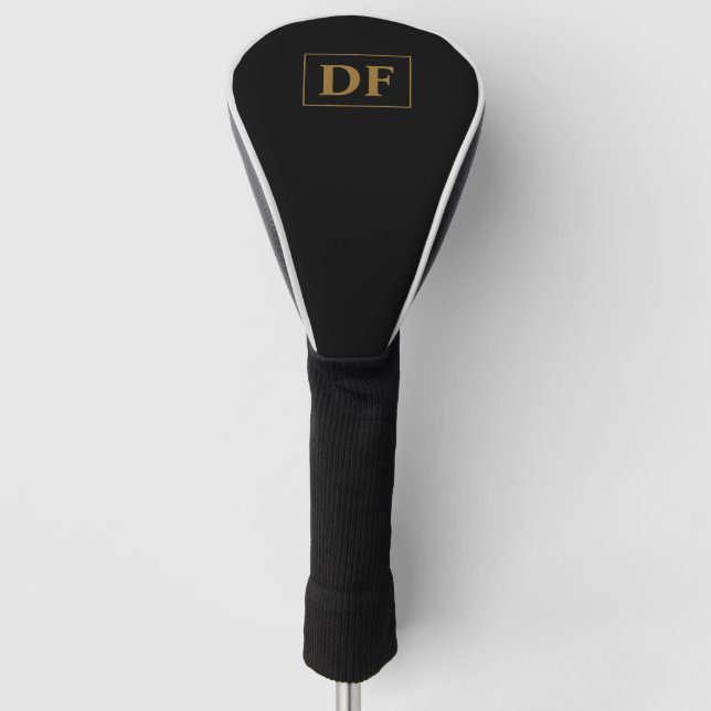 Black With Gold Monogrammed Golf Head Cover (Front)