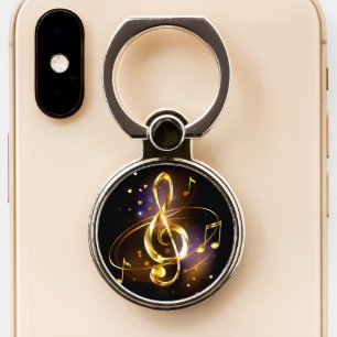 BLACK WITH GOLD MUSICAL SYMBOLS PHONE RING STAND