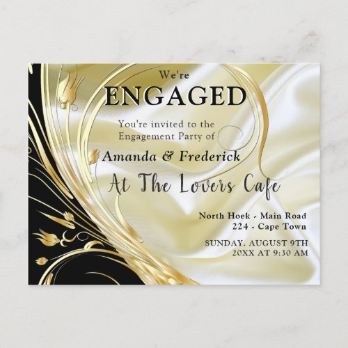 Black with Gold on Champagne Silk Invitation Postcard