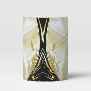 Black with Gold on Champagne Silk Pillar Candle