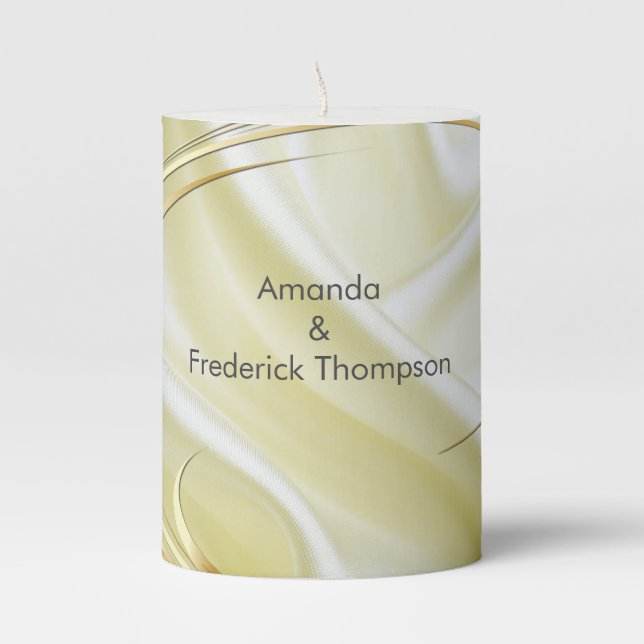 Black with Gold on Champagne Silk Pillar Candle (Front)