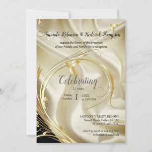 Black with Gold on Champagne Silk reception Invitation