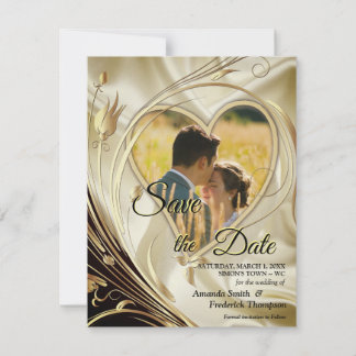 Black with Gold on Champagne Silk  Save the Date Announcement