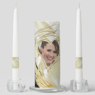 Black with Gold on Champagne Silk Unity Candle Set