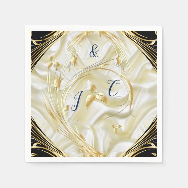 Black with Gold on silk texture Napkins (Front)