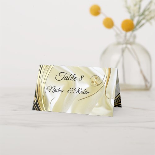 Black with Gold on silver texture Place Card