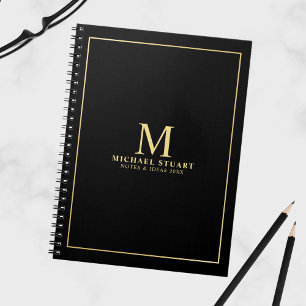 Black with Gold Personalized Monogram and Name Notebook
