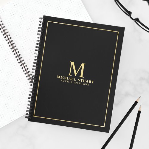 Black with Gold Personalized Monogram and Name Notebook