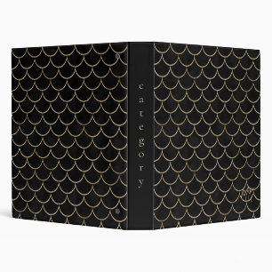 Black with Gold Scales Monogram Mermaid 3 Ring Binder