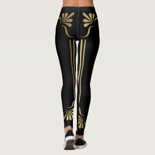 Black with Gold Simplistic Scroll Design, Leggings