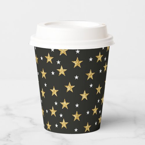 Black with Gold Stars New Years Paper Cups