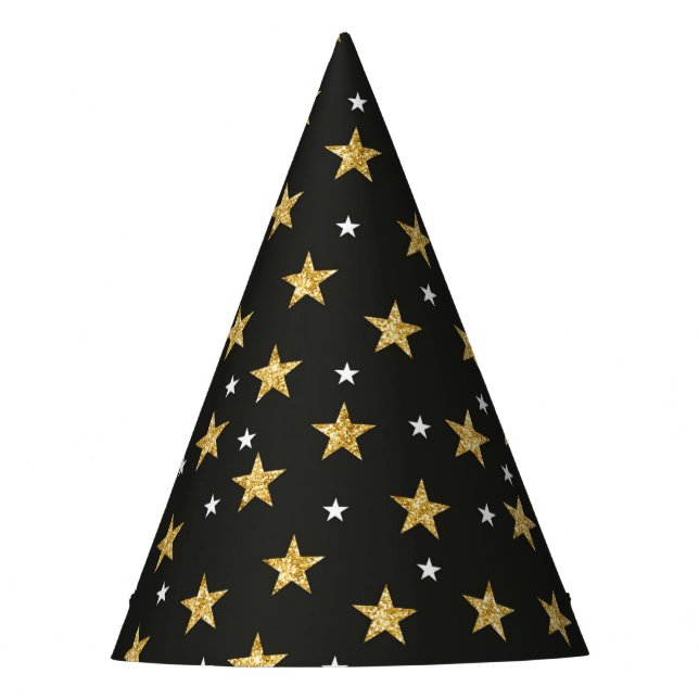 Black with Gold Stars Party Hat (Front)