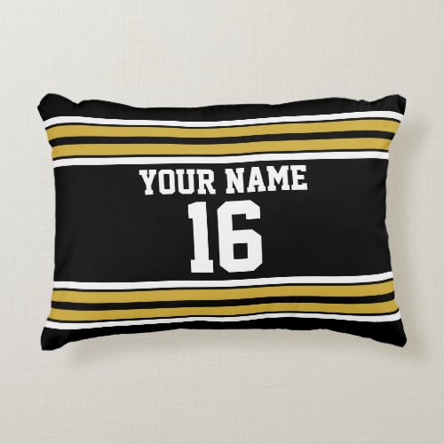 Black with Gold White Stripes Team Jersey Accent Pillow