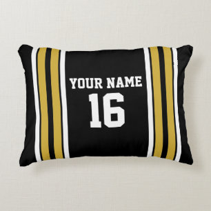 Black with Gold White Stripes Team Jersey Accent Pillow