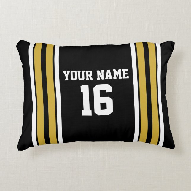 Black with Gold White Stripes Team Jersey Accent Pillow (Front)