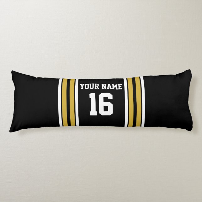 Black with Gold White Stripes Team Jersey Body Pillow (Front)