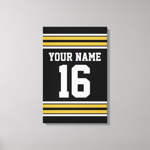 Black with Gold White Stripes Team Jersey Canvas Print