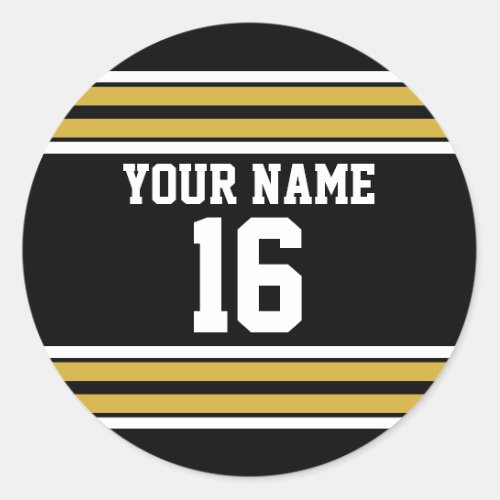 Black with Gold White Stripes Team Jersey Classic Round Sticker