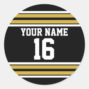 Black with Gold White Stripes Team Jersey Classic Round Sticker