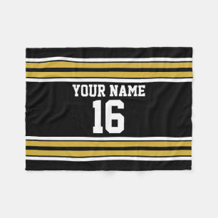 Black with Gold White Stripes Team Jersey Fleece Blanket