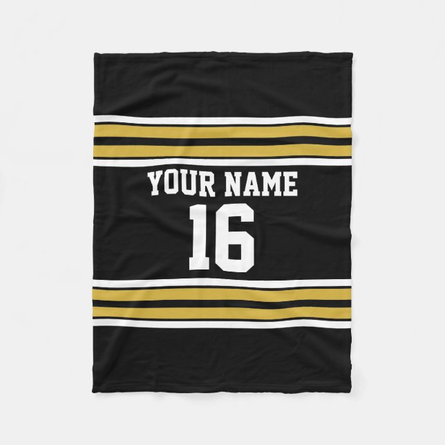 Black with Gold White Stripes Team Jersey Fleece Blanket (Front)